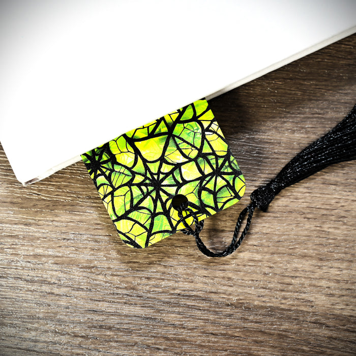 Stained Green Spider Web Bookmark