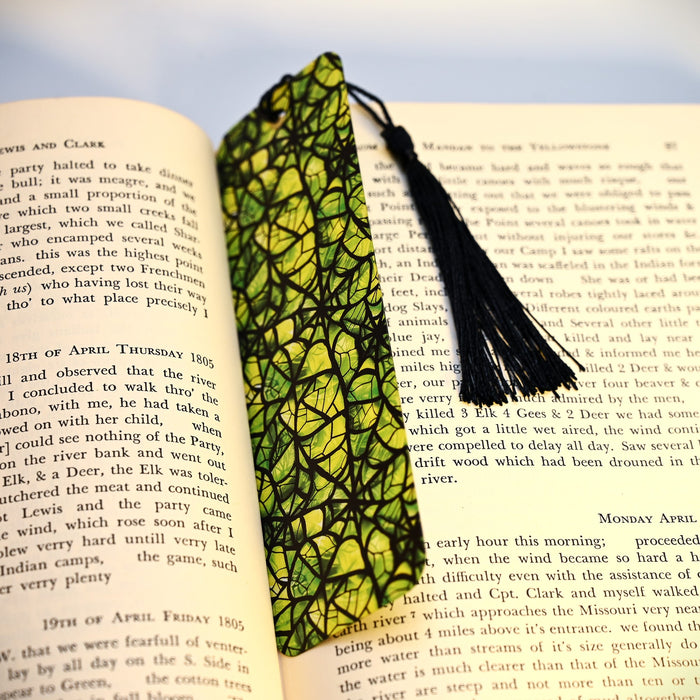 Stained Green Spider Web Bookmark