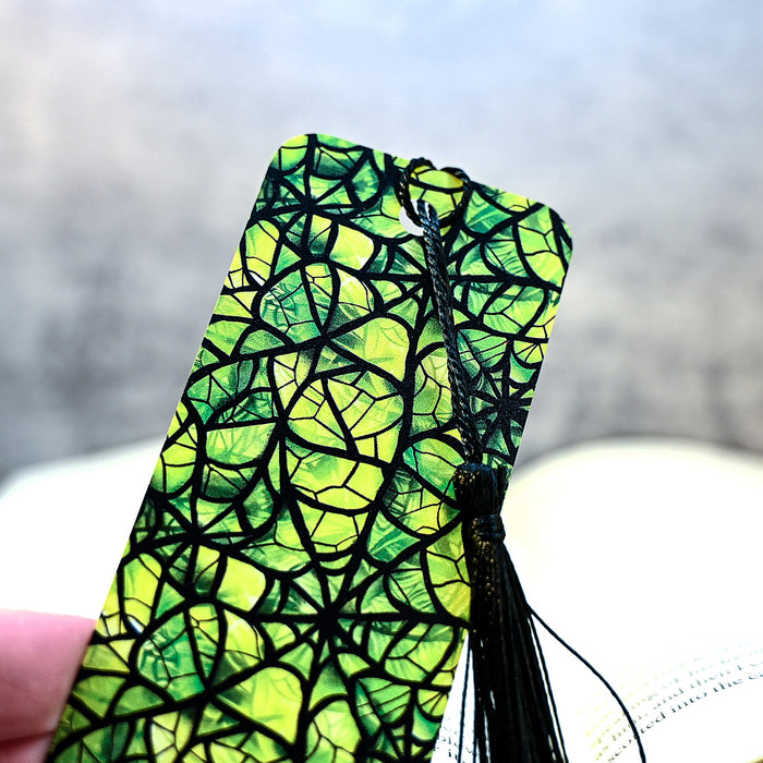 Stained Green Spider Web Bookmark