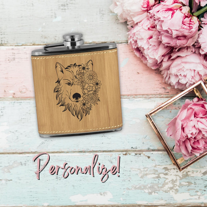 Wolf Flower Mandala Flask