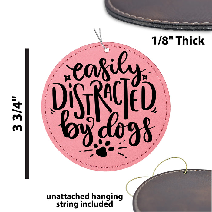 a picture of a dog tag that says, easily distracted by dogs