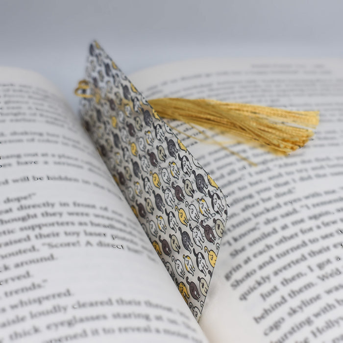 an open book with a tassel on top of it