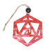 a red ornament hanging from a string