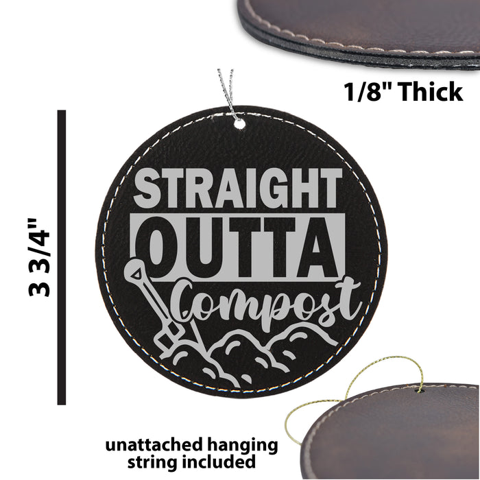 a picture of a leather patch with the words straight outa compost on it
