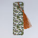 a bookmark with a bird pattern and tassel