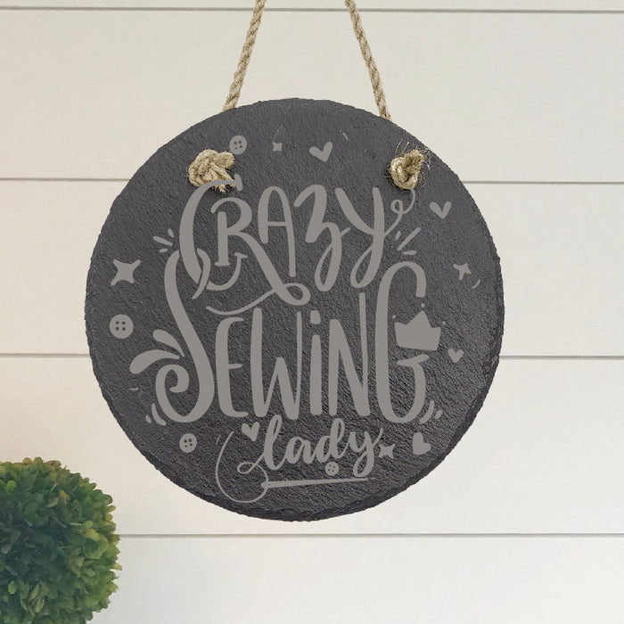 Crazy Sewing Lady Slate Decor