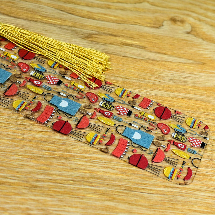 a close up of a wooden table with a tassel on top of it