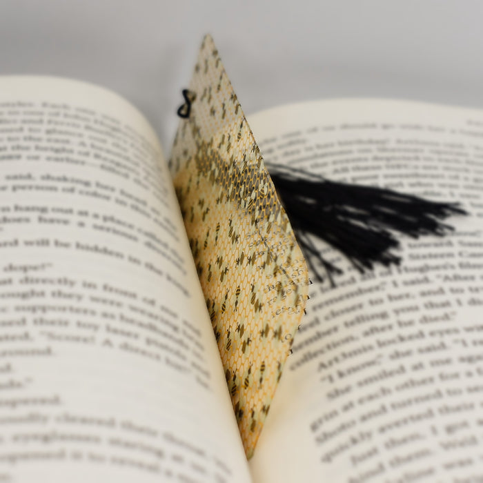 an open book with a tassel on top of it