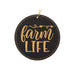 a black and gold leather ornament with the words farm life on it