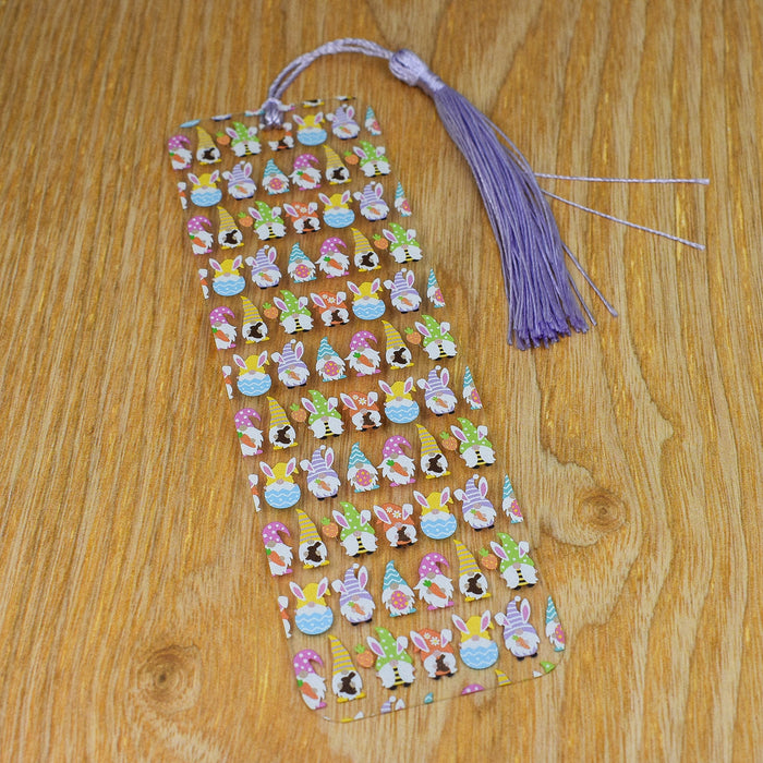 a wooden table topped with a tie covered in stickers