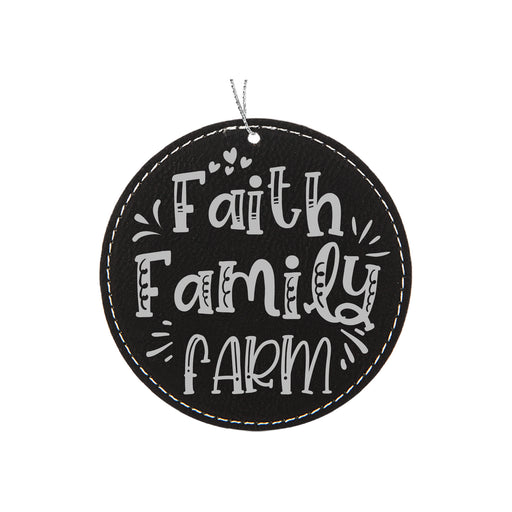 a black and white sign that says faith family farm