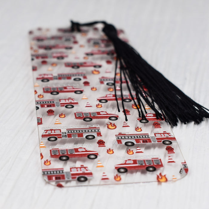 a tie with a pattern of firetrucks on it