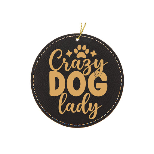 a black and gold dog tag that says crazy dog lady