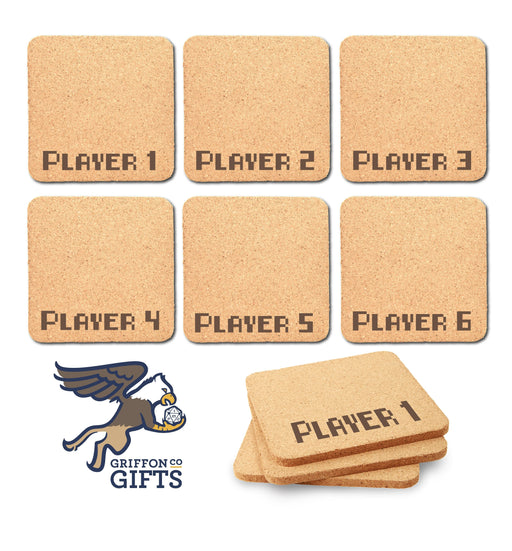 Cork Coaster Set - Player 1-6 - Cork Coaster Set - Player 1-6 - Table Shield - GriffonCo 3D Printed Miniatures & Gifts - GriffonCo Gifts - GriffonCo 3D Printed Miniatures & Gifts