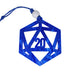 a blue ornament hanging from a string