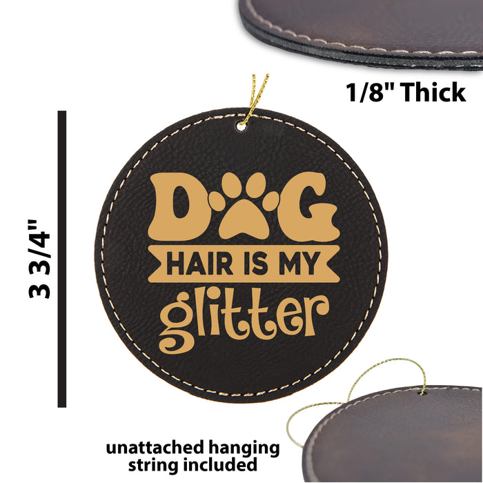 a leather tag with a dog's hair is my glitterer on it