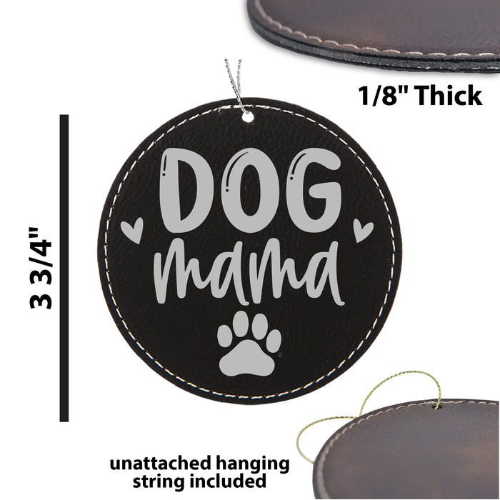 a black leather ornament with a dog's name and a paw print