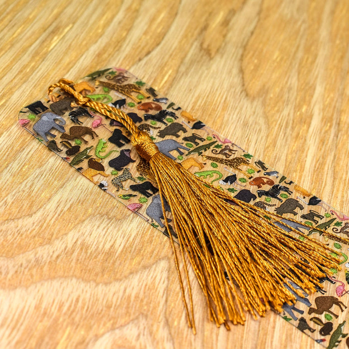 a wooden table with a tassel on top of it