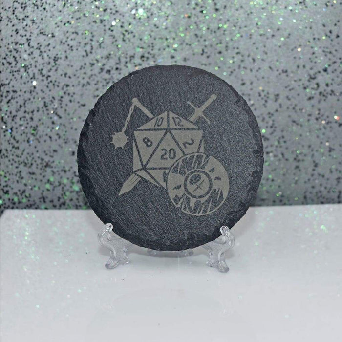Round Slate Coaster - D&D Fighter - Round Slate Coaster - D&D Fighter - Table Shield - GriffonCo 3D Printed Miniatures & Gifts - GriffonCo Gifts - GriffonCo 3D Printed Miniatures & Gifts