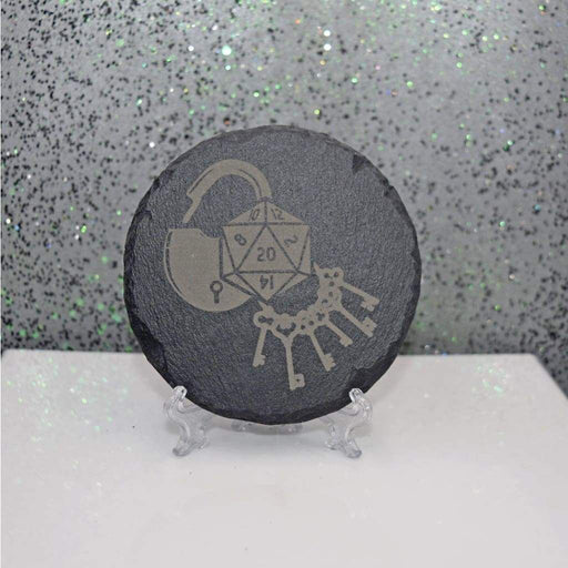 Round Slate Coaster - D&D Rogue - Round Slate Coaster - D&D Rogue - Table Shield - GriffonCo 3D Printed Miniatures & Gifts - GriffonCo Gifts - GriffonCo 3D Printed Miniatures & Gifts