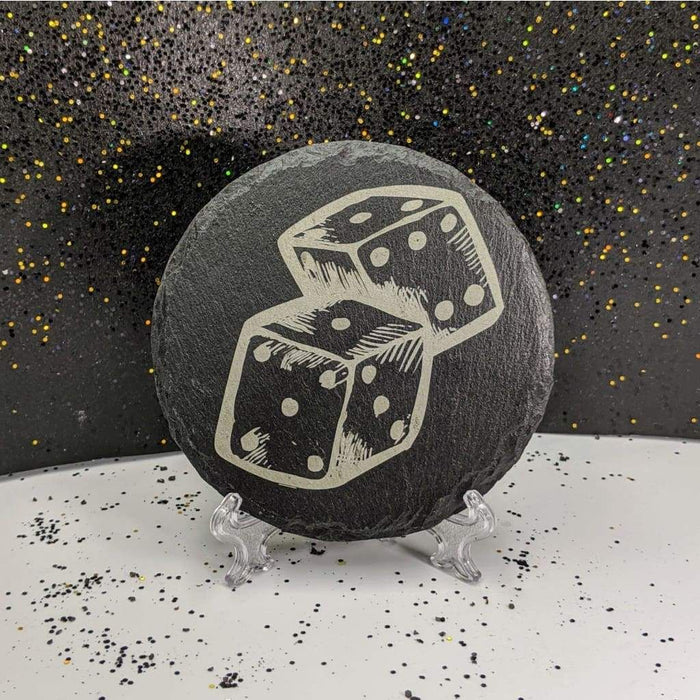 Round Slate Coaster - Dice - Round Slate Coaster - Dice - Table Shield - GriffonCo 3D Printed Miniatures & Gifts - GriffonCo Gifts - GriffonCo 3D Printed Miniatures & Gifts