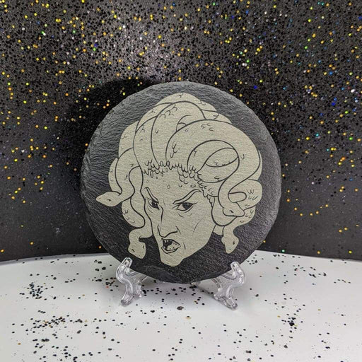 Round Slate Coaster - Medusa - Round Slate Coaster - Medusa - Table Shield - GriffonCo 3D Printed Miniatures & Gifts - GriffonCo Gifts - GriffonCo 3D Printed Miniatures & Gifts