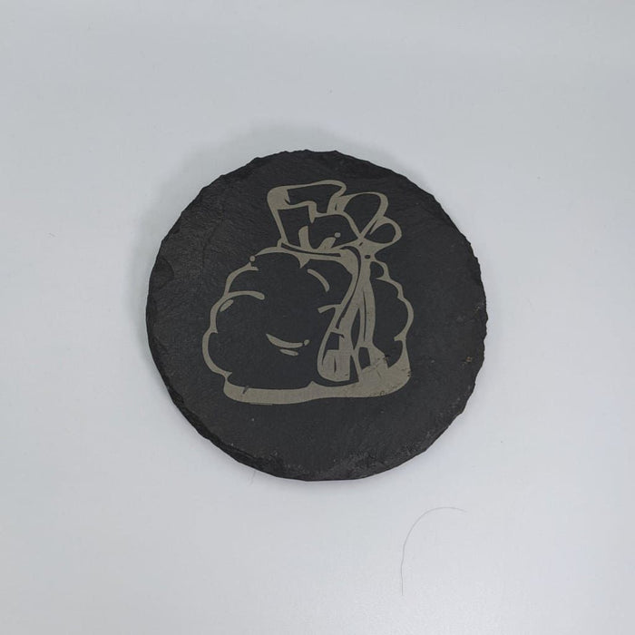 Round Slate Coaster - Money Bag - Round Slate Coaster - Money Bag - Table Shield - GriffonCo 3D Printed Miniatures & Gifts - GriffonCo Gifts - GriffonCo 3D Printed Miniatures & Gifts