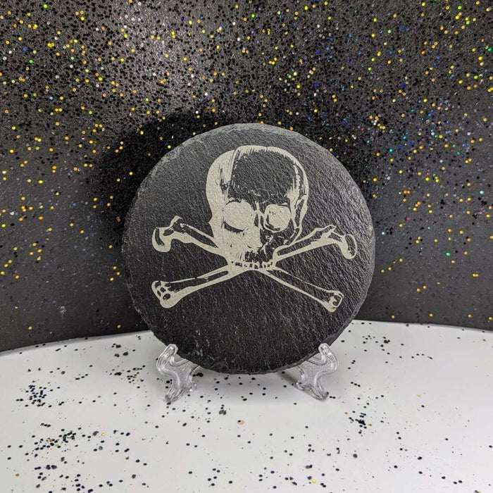 Round Slate Coaster - Skull & Cross - Round Slate Coaster - Skull & Cross - Table Shield - GriffonCo 3D Printed Miniatures & Gifts - GriffonCo Gifts - GriffonCo 3D Printed Miniatures & Gifts
