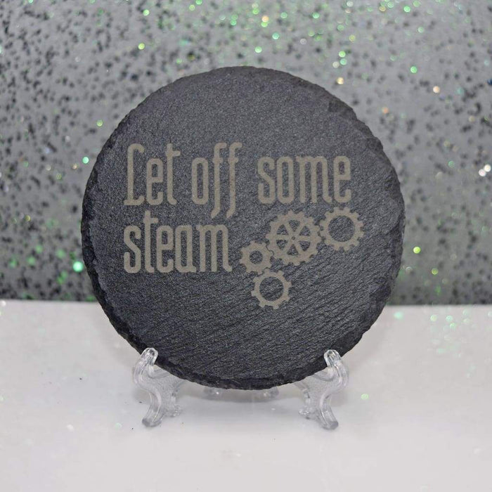 Round Slate Coaster - steampunk gift - Let off some steam - Round Slate Coaster - steampunk gift - Let off some steam - Table Shield - GriffonCo 3D Printed Miniatures & Gifts - GriffonCo Gifts - GriffonCo 3D Printed Miniatures & Gifts